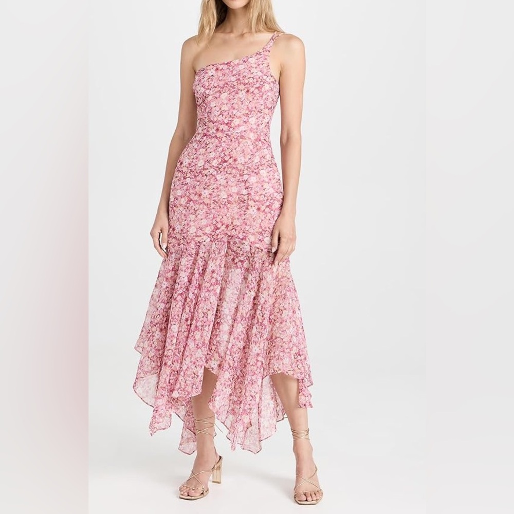 Elegant Pink Floral One-Shoulder Dress